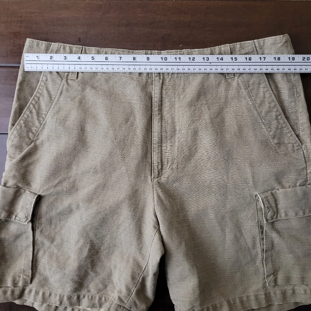 Vtg Banana Republic Mens 38 Tan Linen & Cotton Blend Cargo Shorts Safari Outdoor